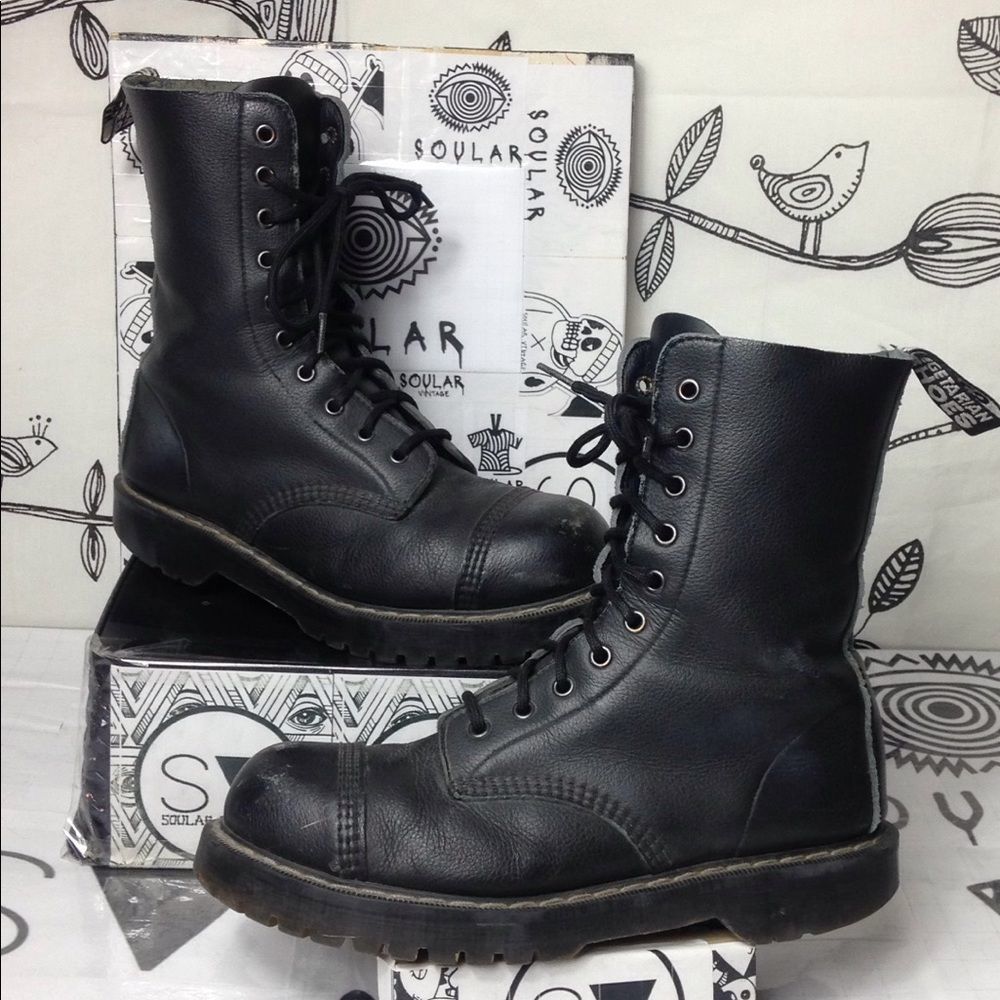Black Men's Combat Boots 10eye vegan leather